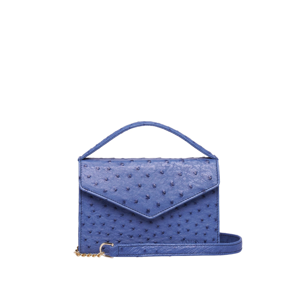 Small Handle Bag made of ostrich leather blue
